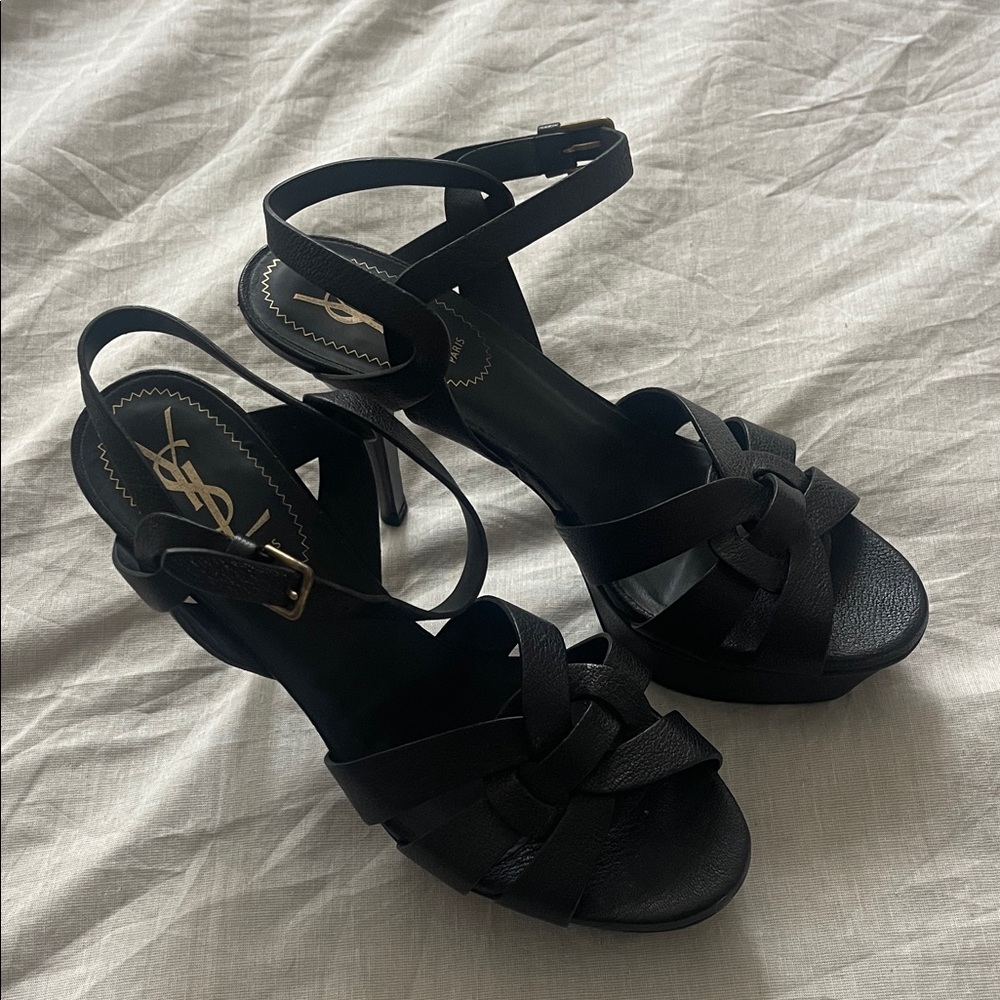 Yves Saint Laurent Black Strappy Heels